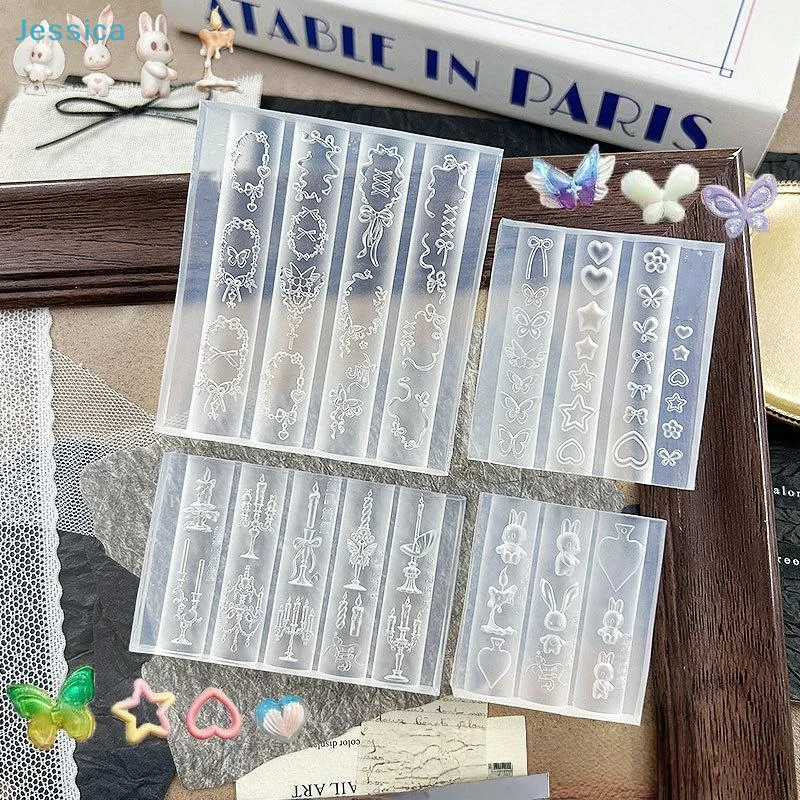 ♥ Molde de silicona 3D para uñas, plantilla de manicura transparente con diseño de hoja de rosa y concha de medusa marina con lazo