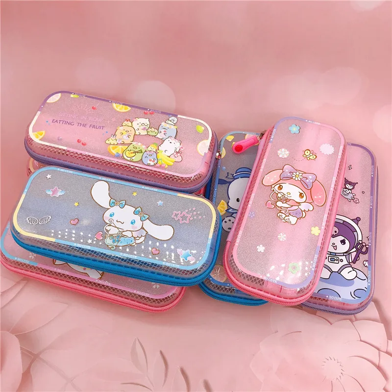 Imagem -03 - Sanrio Melody Olá Kitty Anime Lápis Case dos Desenhos Animados Estudante Transparente Multi-funcional Cor Pen Bolsa Bonito Pvc Zipper Presentes