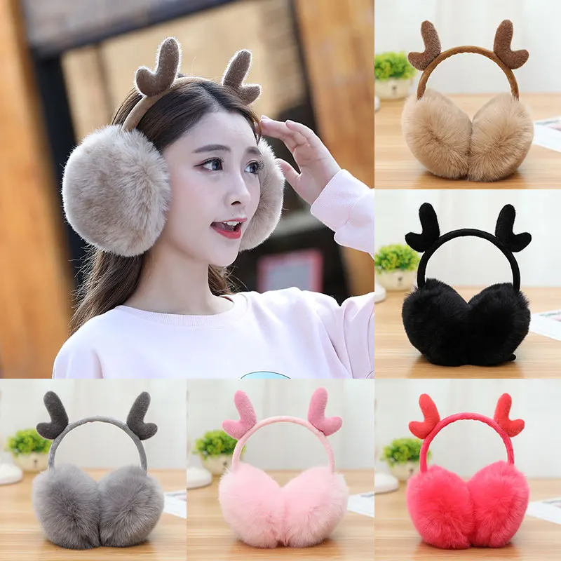 Christmas Antlers Earmuffs Soft Plush Ear Warmers Cute Elk Earmuff Autumn Winter Warm Ear Muffs For Women Girls High Quality