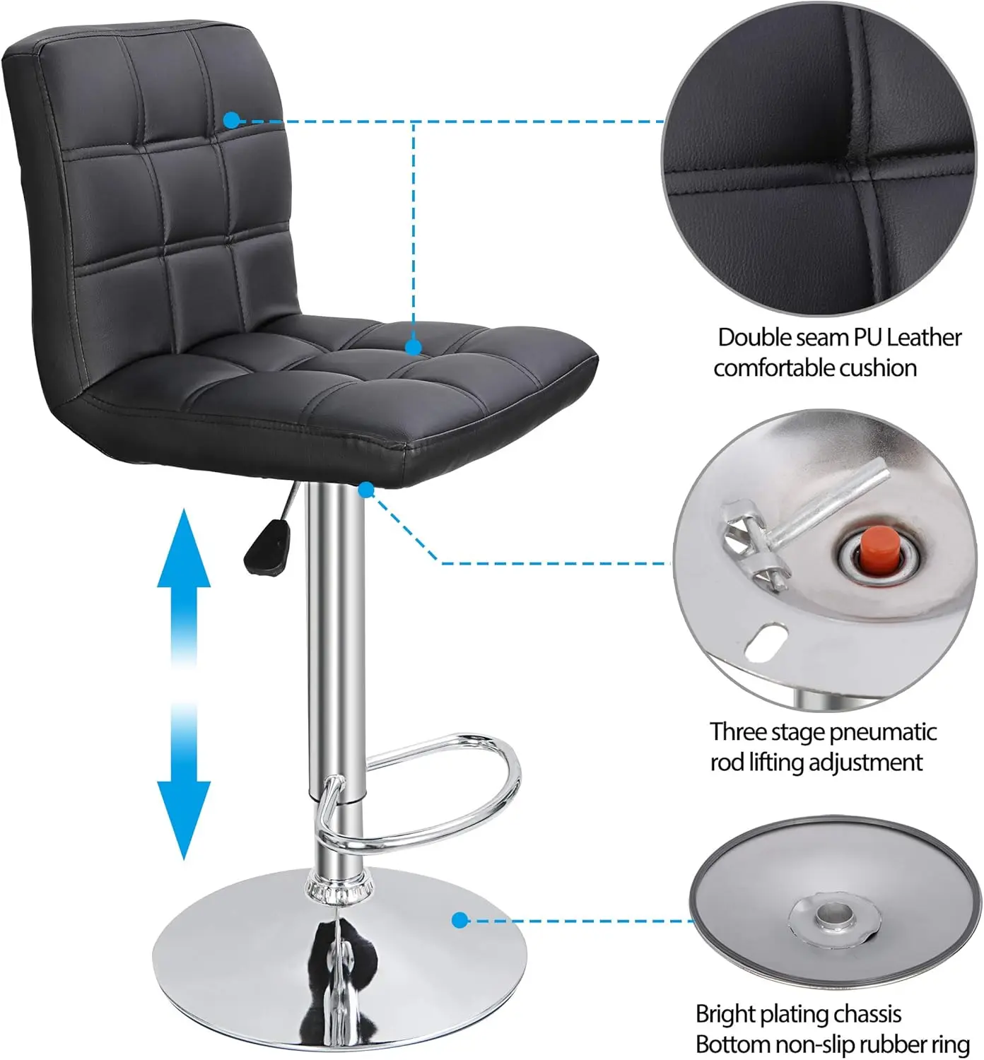 SUPER DEAL Set Adjustable Counter Height Swivel Stool with Square Back (4, Black)