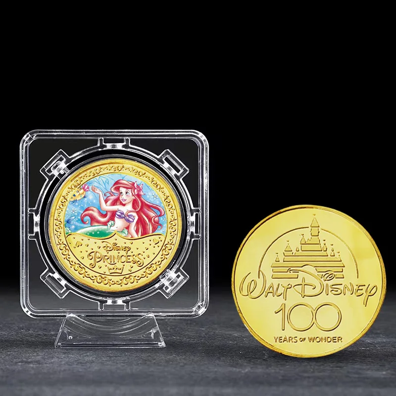 Moneda conmemorativa de princesa de Disney, Ariel, Bella, Blancanieves, Anna, Elsa, figura de acción, moneda de Anime, adorno de dibujos animados