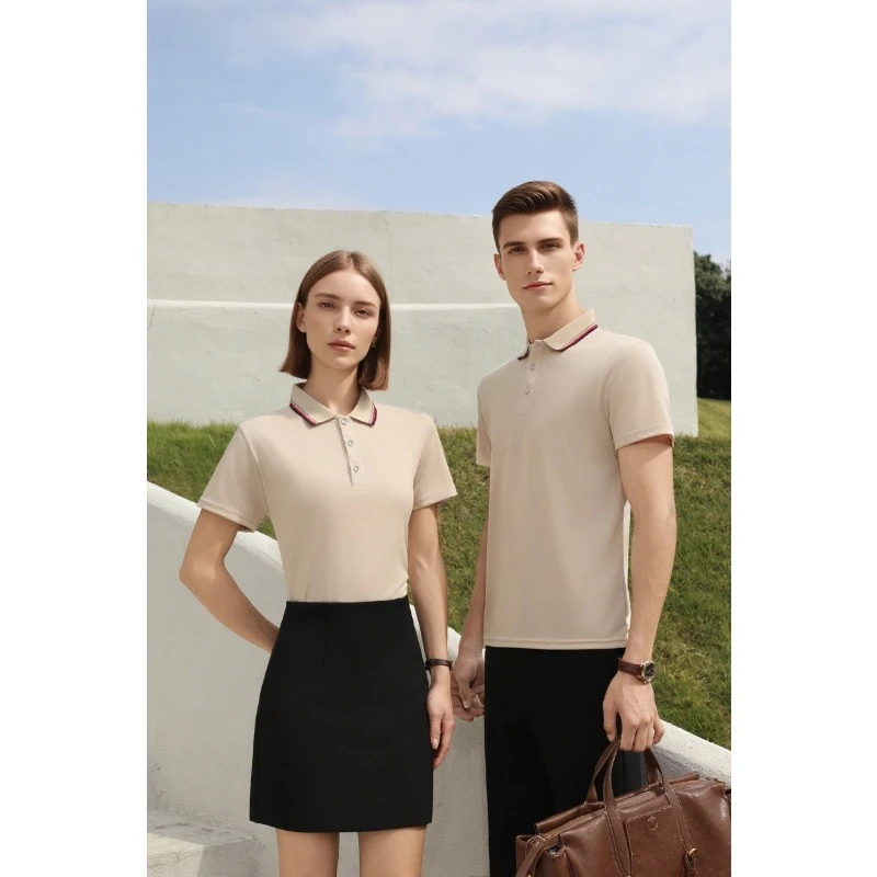

Men's and Women's Polo Shirts Summer Striped Collar T-shirts High-quality Splicing Colors Business Work Commuter Short Sleeves