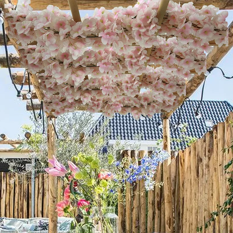 Flores artificiales de cerezo, guirnalda de Sakura, arco de boda, Fondo de jardín, decoración de fiesta en casa, plantas falsas de seda, vid, 180cm