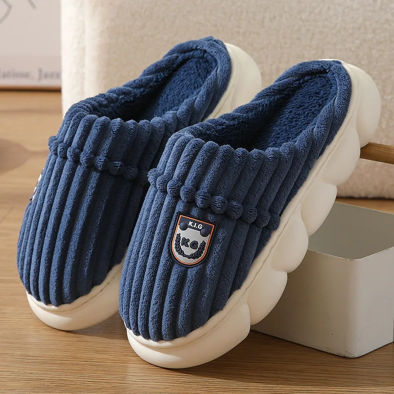 

Warm soft men slippers lowest prices mans thick sole corduroy winter plush slippers size 46 47 male fur shoes home mules slipper