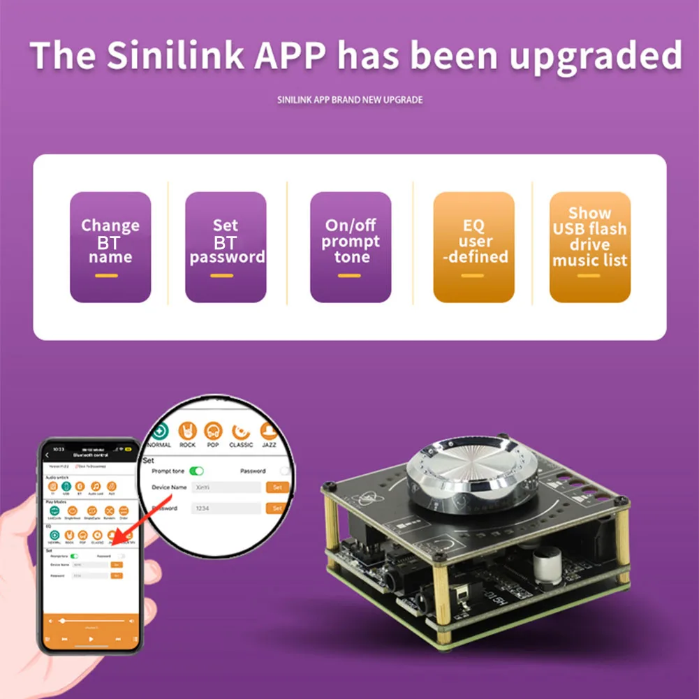 XY-D50H DC5-24V/5A Audio Power Amplifier Module 50W*2 Speaker Power Amplifier Board with Colorful Running Lights APP Control