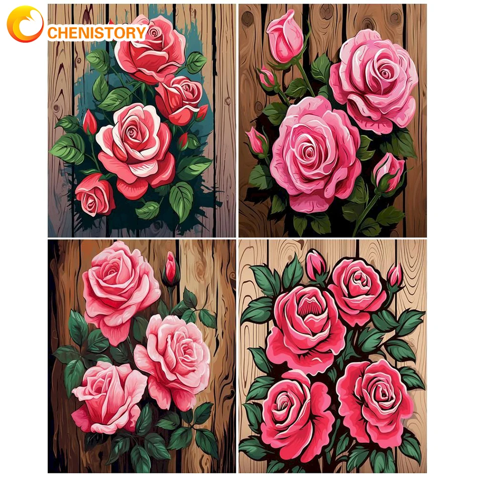 

CHENISTORY DIY Painting By Numbers Chinese Rose HandPaint Oil Painting Adult Kit Drawing On Canvas Unique Gift For Home Decor