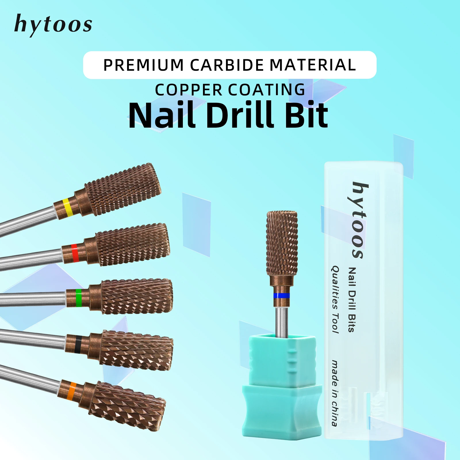 HYTOOS Copper Coating Dust Proof Barrel Nail Drill Bits Pro Electric Carbide Manicure Bits for Acrylic Nails Gel Removal Tool