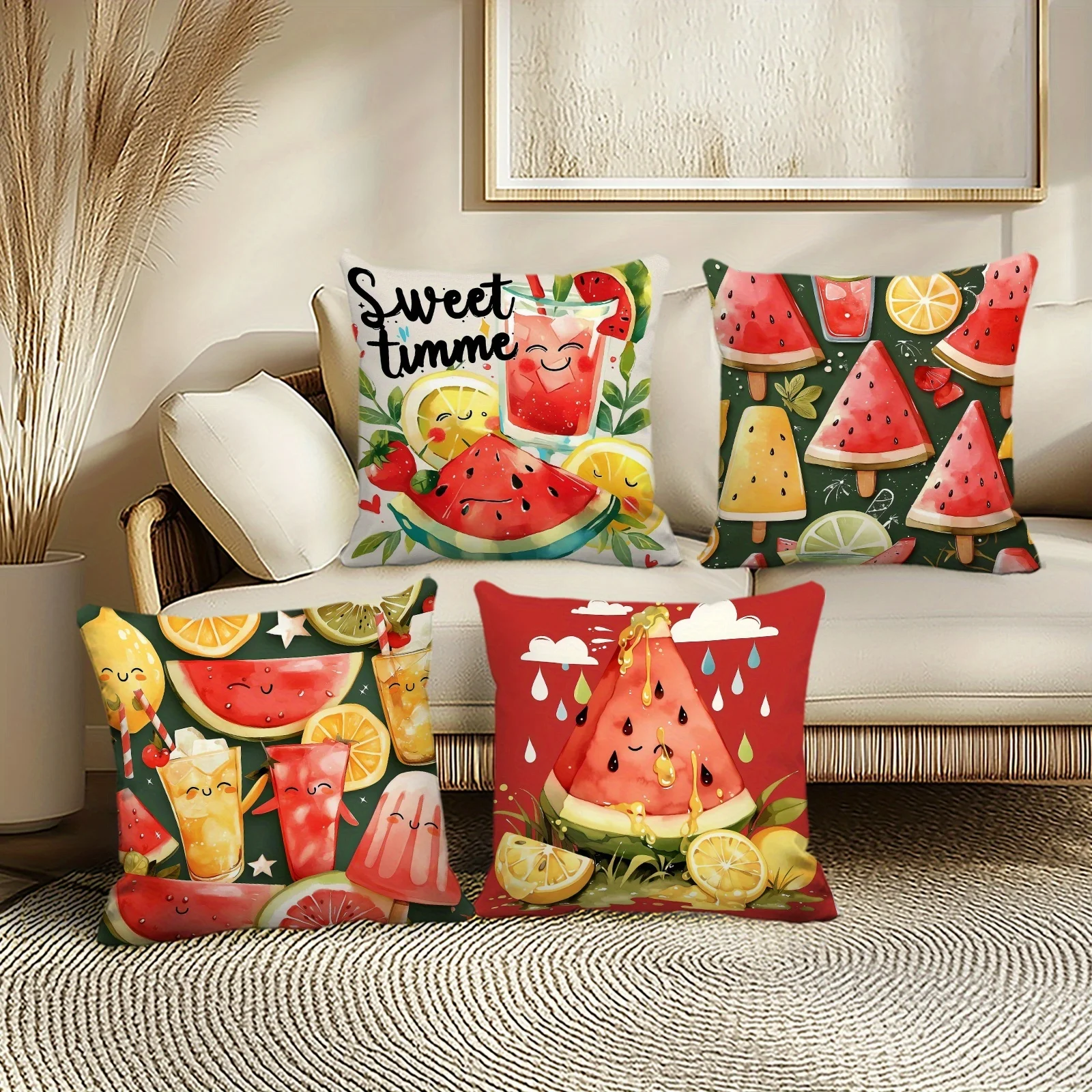 Summer Fruit Theme Style digital printing pillow cover Short plush Suitable living rooms bedrooms sofas throw cushion cover
