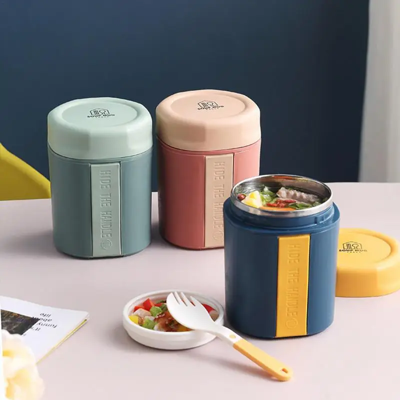 530ml Breakfast Cups Cereal Nut Yogurt Salad Soup Cup Container With Fork Thermal Microwave Food Storage Bento Box Lunch Box