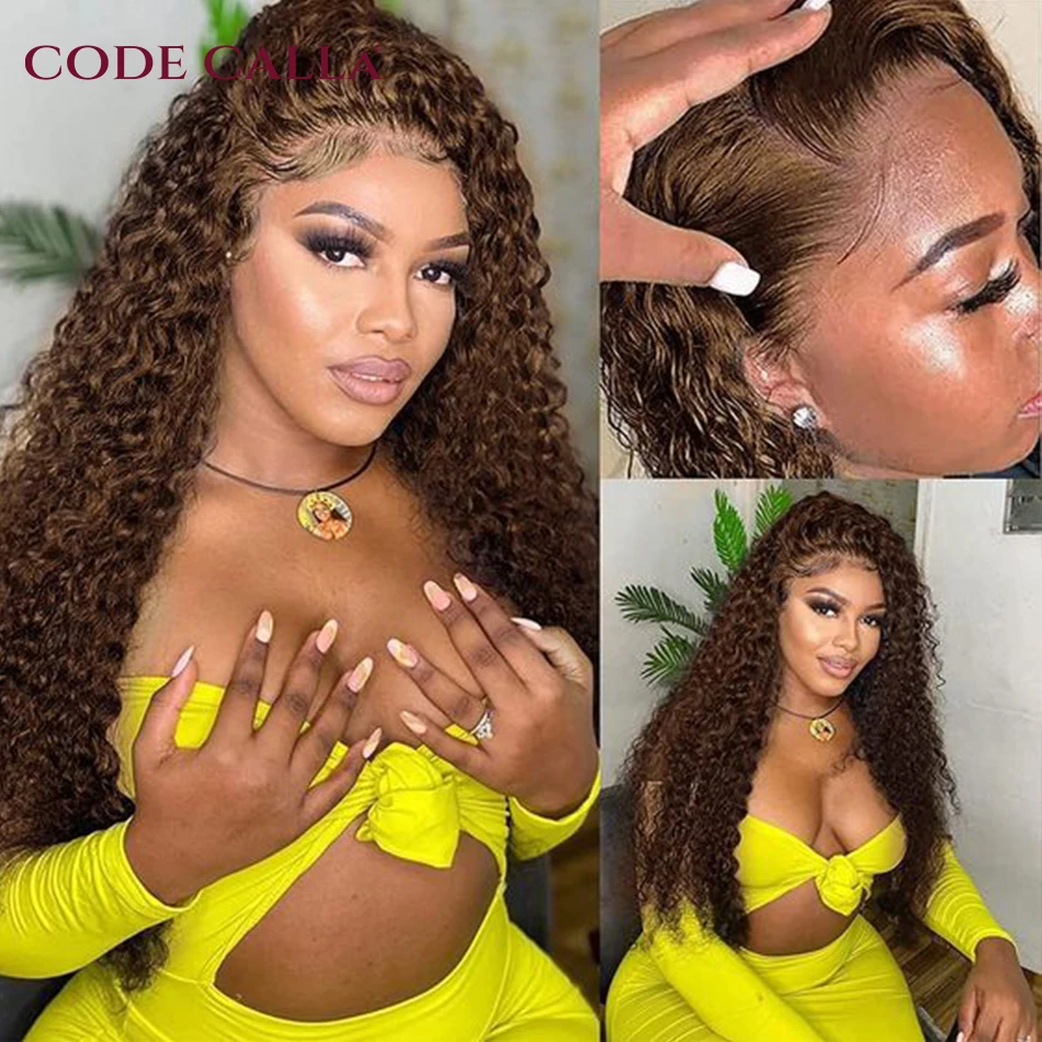 Brazilian 13X4 Hd Lace Front Pruik Deep Wave Brown Pruik Nat En Golvend Kant Front #4 Colored Remy Deep Curly Human Hair Voor Vrouwen