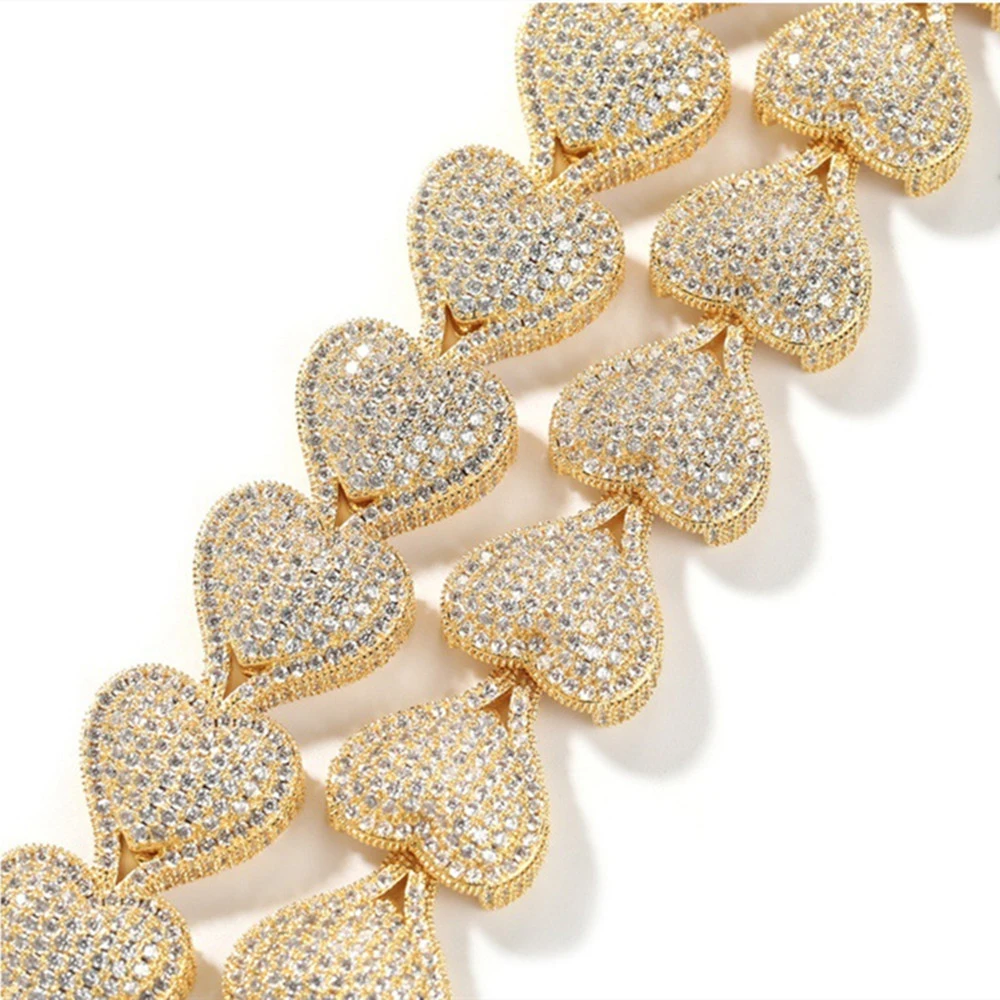 

Новый браслет в стиле хип-хоп с бриллиантами в форме сердца диаметром 17 мм, стильные ювелирные изделия для любви, аксессуар унисекс