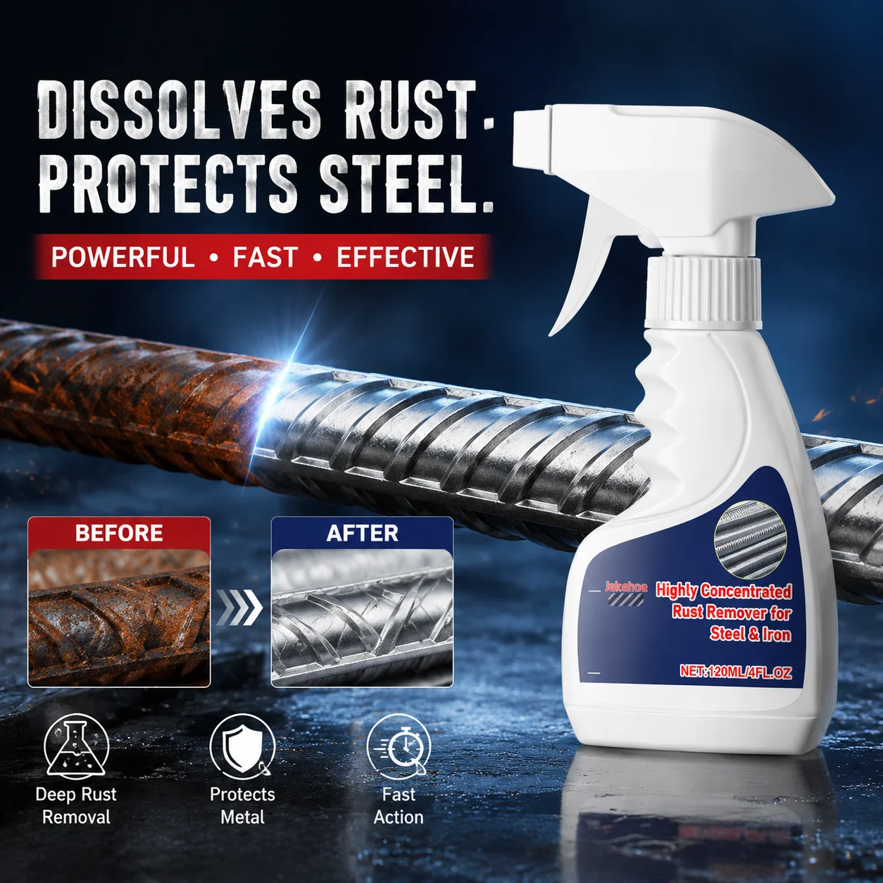 Rust Remover Spray For Stainless Steel Remover Dissolver Fast Rust Removal Powerful Metal Rust Remover Car Maintenance Spray