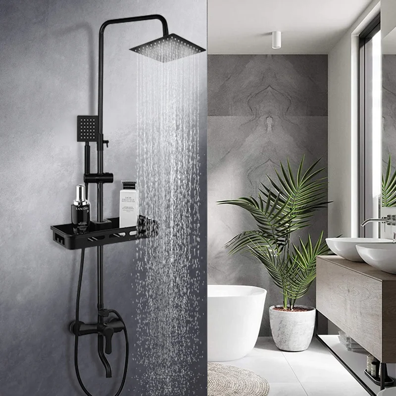 

shower set black wall mounted brass tap Bathroom taps brass kits rain rainfall showerset mixer faucet set douche set shower