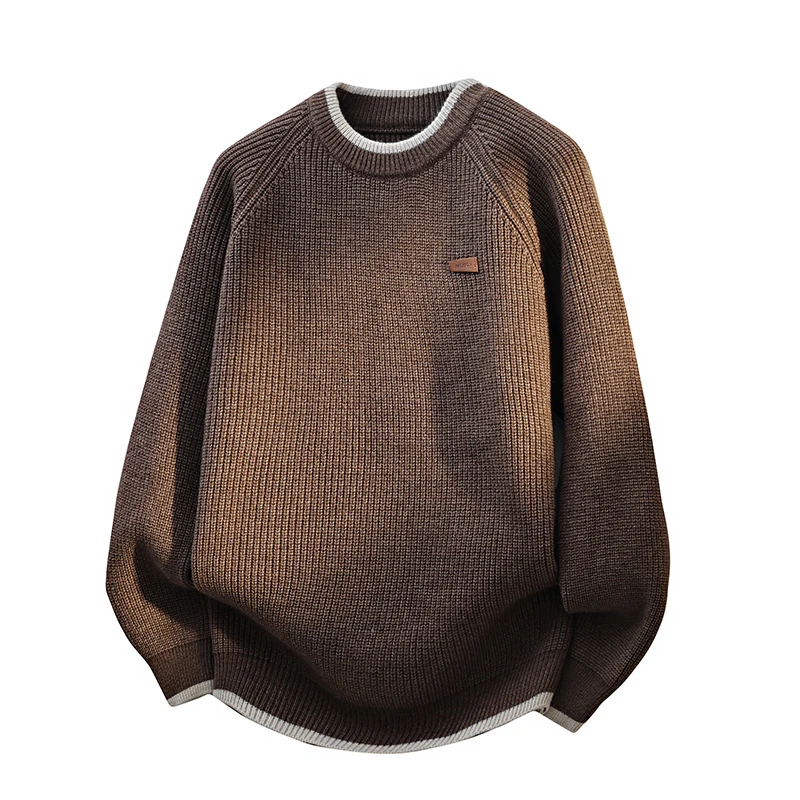 

Мужской вязаный свитер в стиле ретро, свободный повседневный пуловер с круглым вырезом, высококачественный, теплый, осенне-зимний, вязаный трикотаж для отдыха