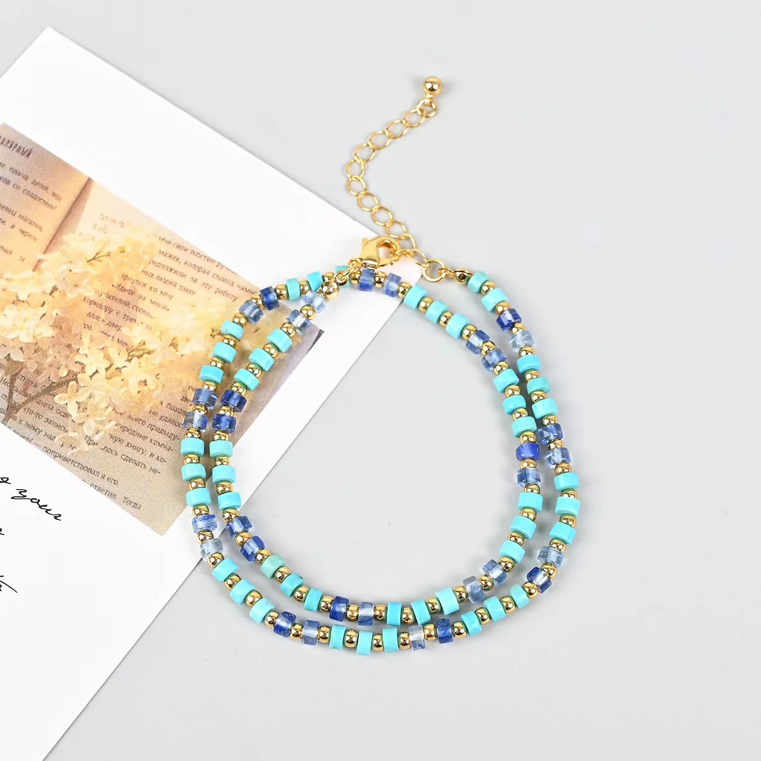 Fashion blue beaded necklace Exotic artsy vintage collarbone chain mixed with colorful money ornaments for women