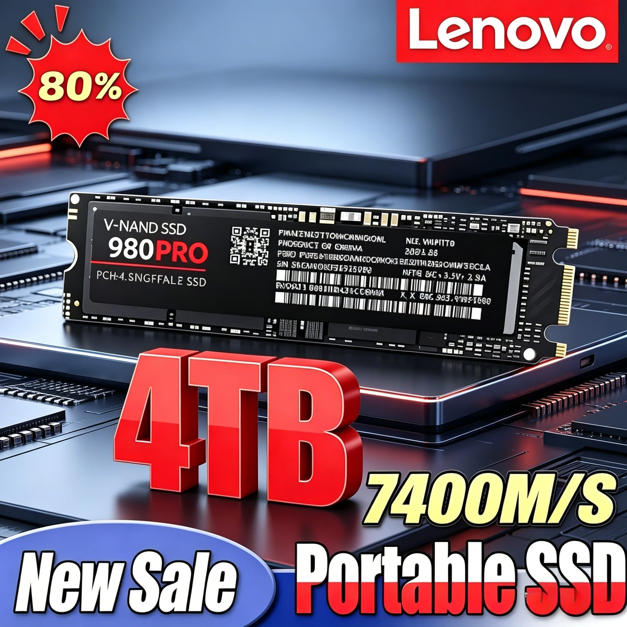 

Lenovo 980Pro/990Pro M2 SSD Solid State Drive 1TB, 2TB, 4TB, PCIe 4.0 NVMe, 7400MB/s suitable for laptops and PC desktops