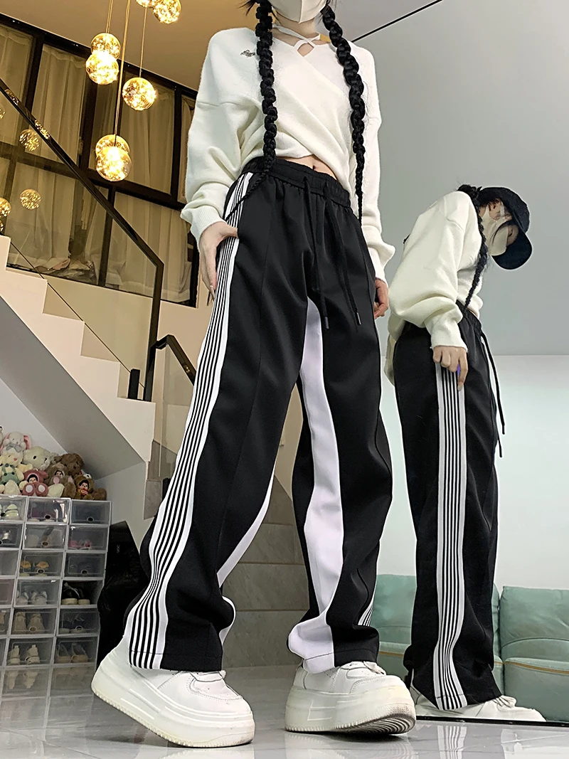 Women's Black Gothic Casual Pants Baggy Y2K Harajuku High Street Sport Street Dance 2000S Style Fashion Retro Clothes 2025 New