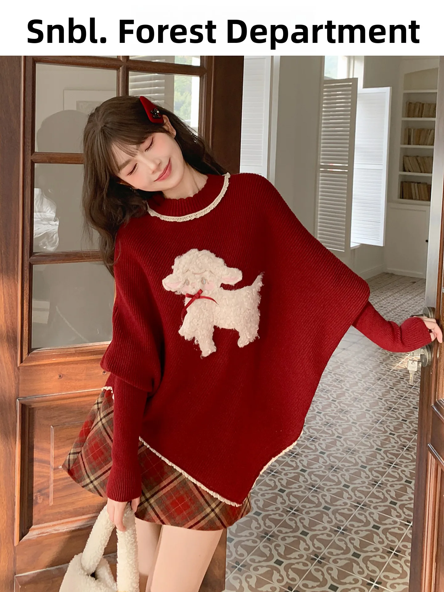 

Sweet Sle New Year Red Embroidered Loose Knitted Sweater Women's Design Winter Long Sve round Ne Casual Comfortable