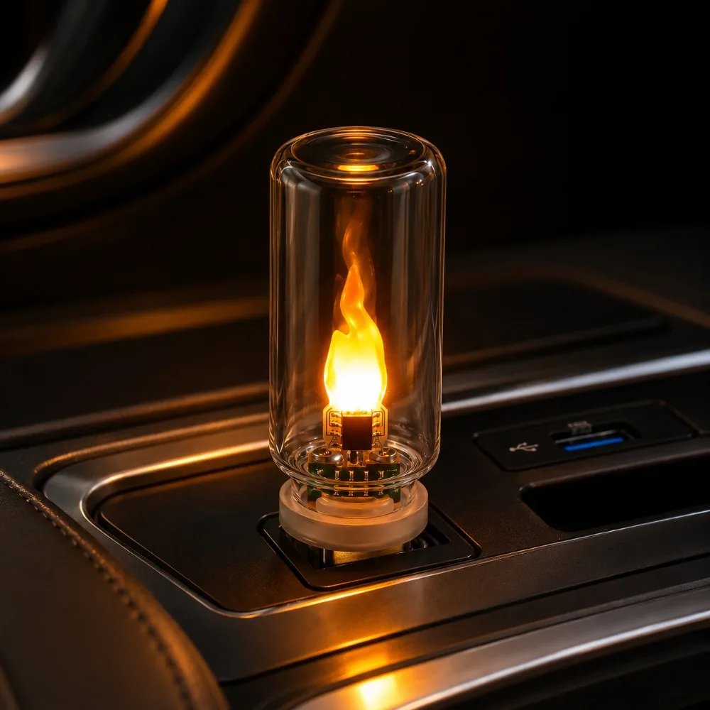 Frosted USB Candle Night Light LED Flickering Flame Lamp Portable Ambient Light for Car Interior Home Bedroom Laptop PC Decor