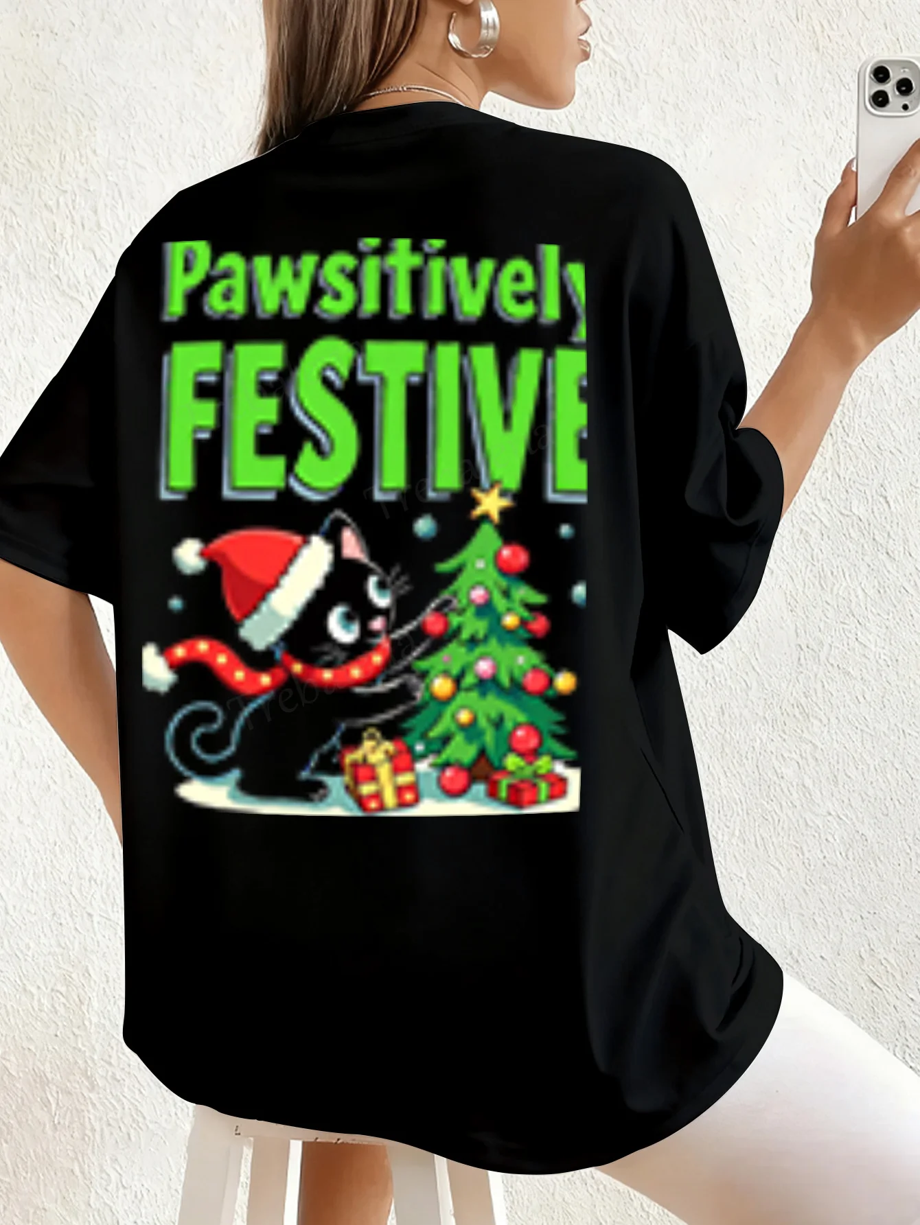 T-shirt da donna Pawsitively Festive Cat T-shirt natalizia da donna
