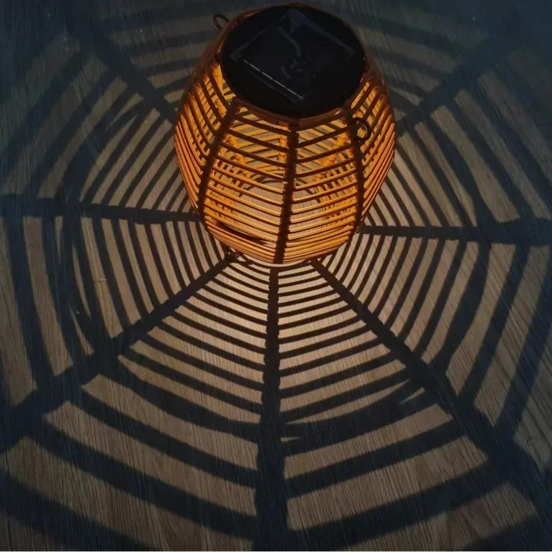 Outdoor Solar Imitation Rattan Lantern Courtyard Balcony Garden Decoration Candle Lights Creative Atmosphere Bamboo Chandelier