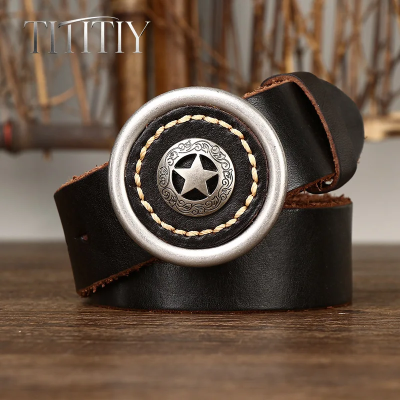 New Men 5.5mm Thickened Cowhide Belt, 38mm Wide Vintage Genuine Leather Plate Buckle Belt, All-match Smooth Buckle Waistband