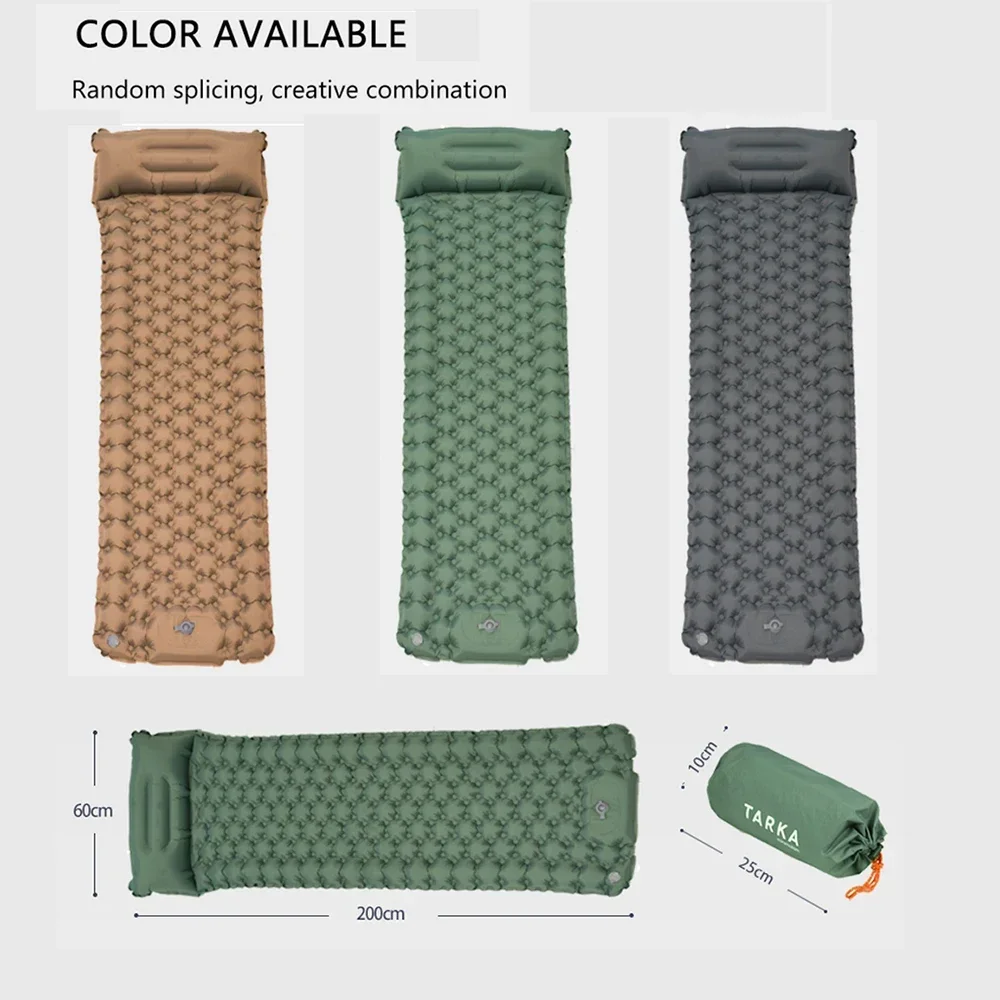 TARKA Outdoor Inflatable Mattress Camping Mat, 2m Long Self-Inflating Air Chusion, Wild Hiking Travel Spliceable Sleeping Pads
