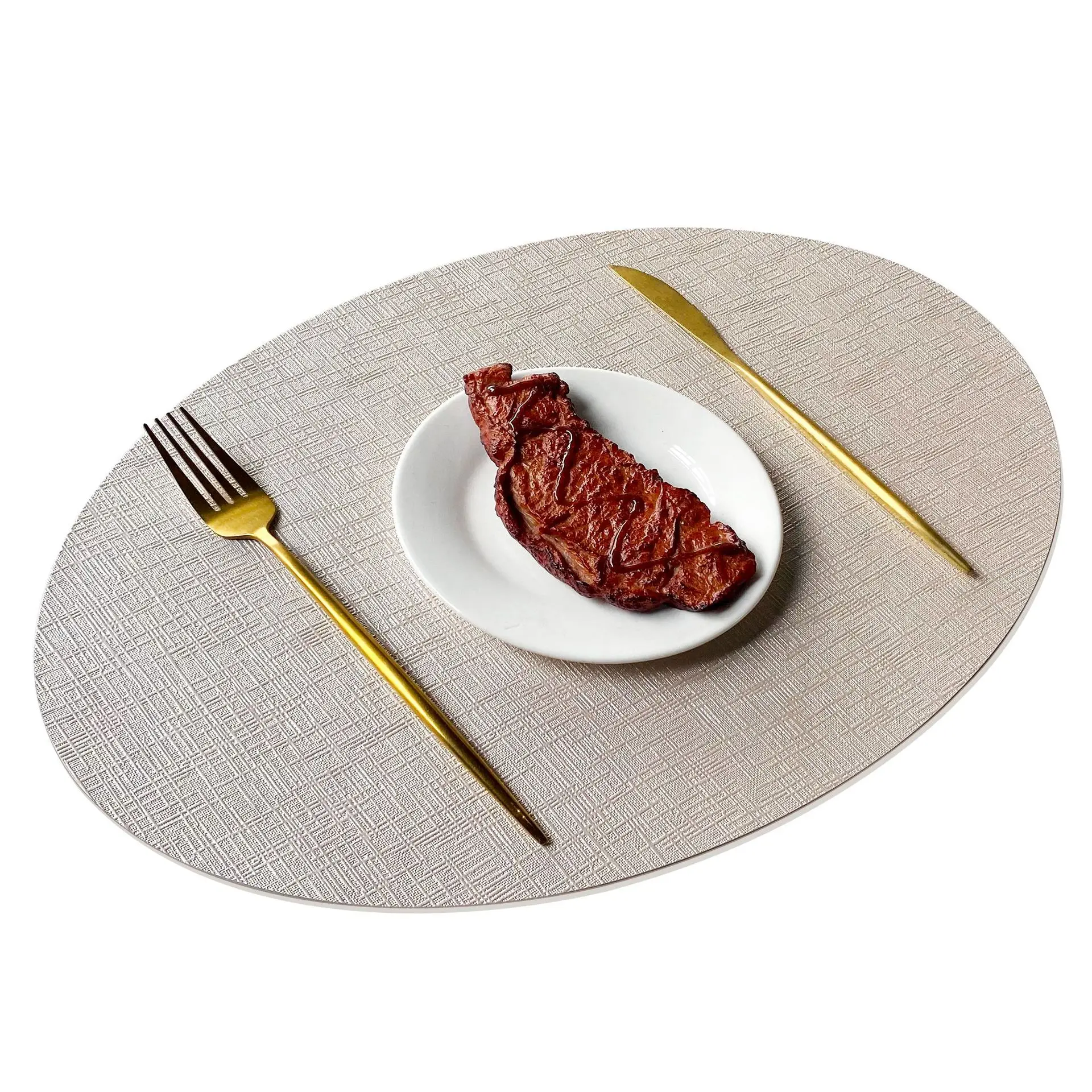 Metal Patterned Double-sided Circular Oval Droplet Shaped Placemats,PVC Leather Insulated,Waterproof,Non Slip Dining Table Mats