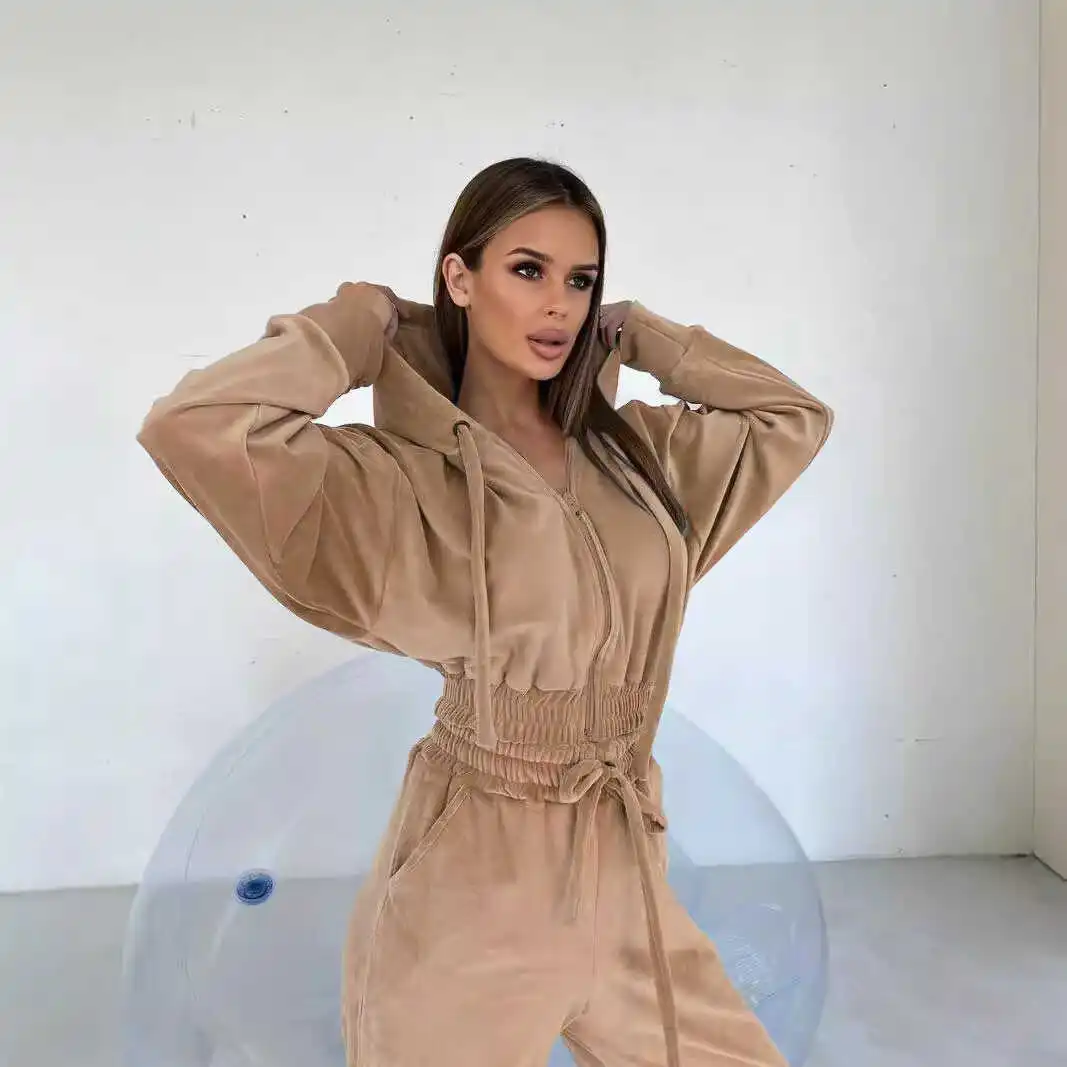 

Women's Casual Winter Suit Hooded Zipper Sports Jaet And Long Pants Two-Piece Set Autumn Winter Faion Ladies' Ensemble