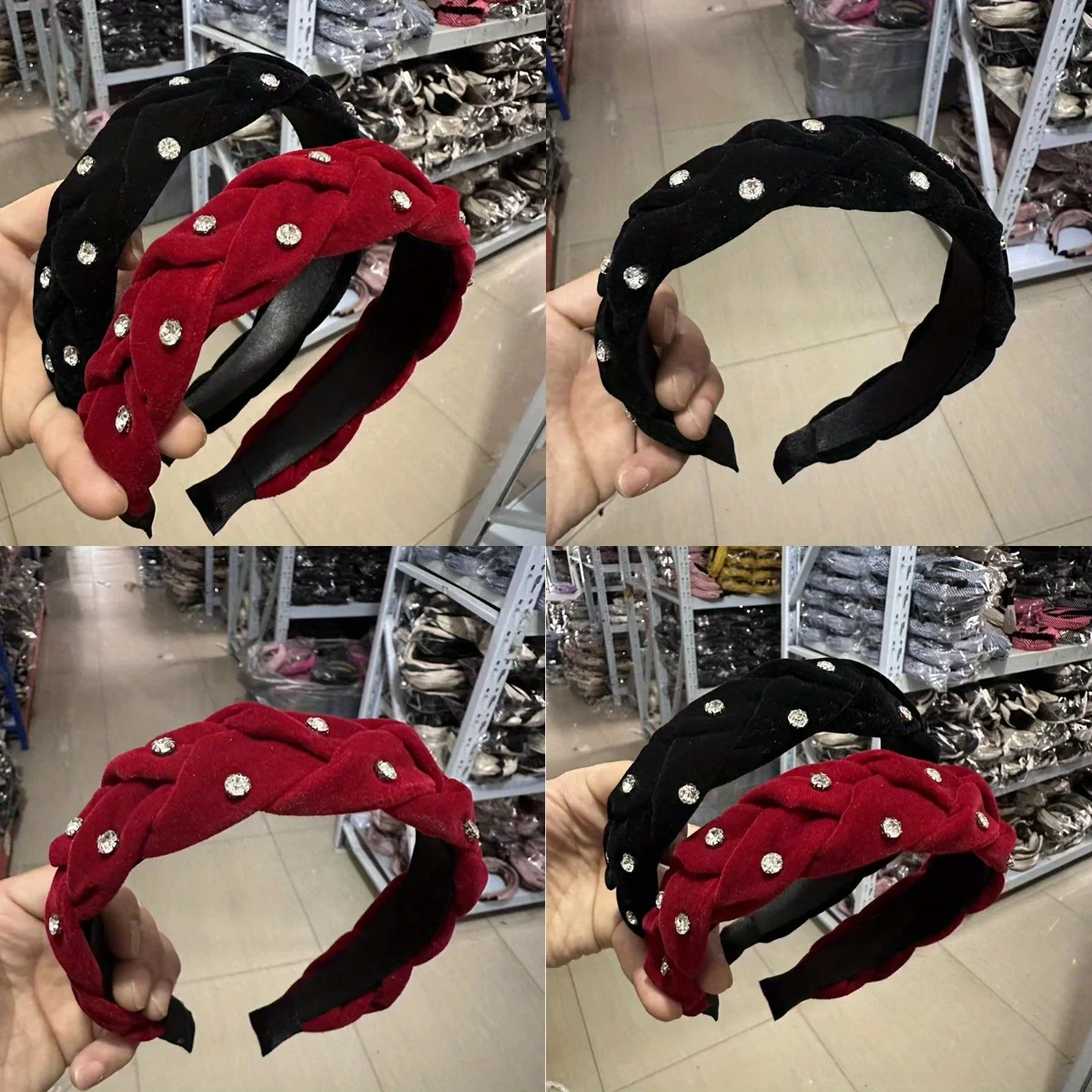 

Velvet Headband Black Red Color Rhinestone Decoration Vintage Luxury Hair Accessories for Women Banquet Party Events