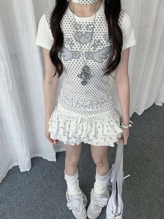 Korean Chic Relaxed Feeling Spicy Girl Commuting Versatile Top Women Summer New Printed Decorative Short Sleeve T-shirt
