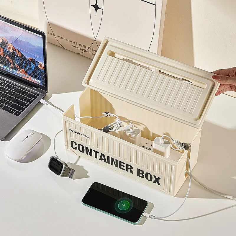 1 pcs data cable power socket shielding box desktop wire storage box Industrial style power strip power cord storage box