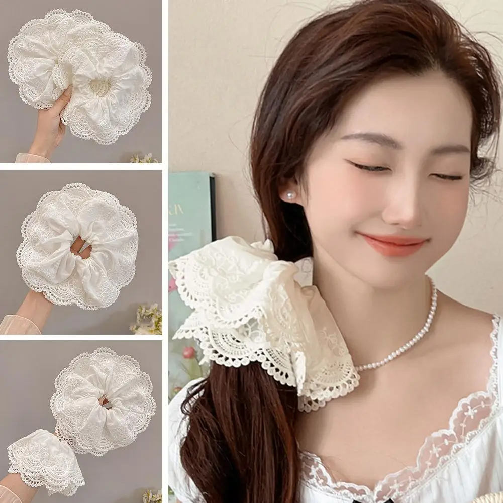 Lace Scrunchies Extra Large Size Double Layers White Hair Sweet Women Accessories Hair Elegant Band Elastic Hair Color Tie H6E2