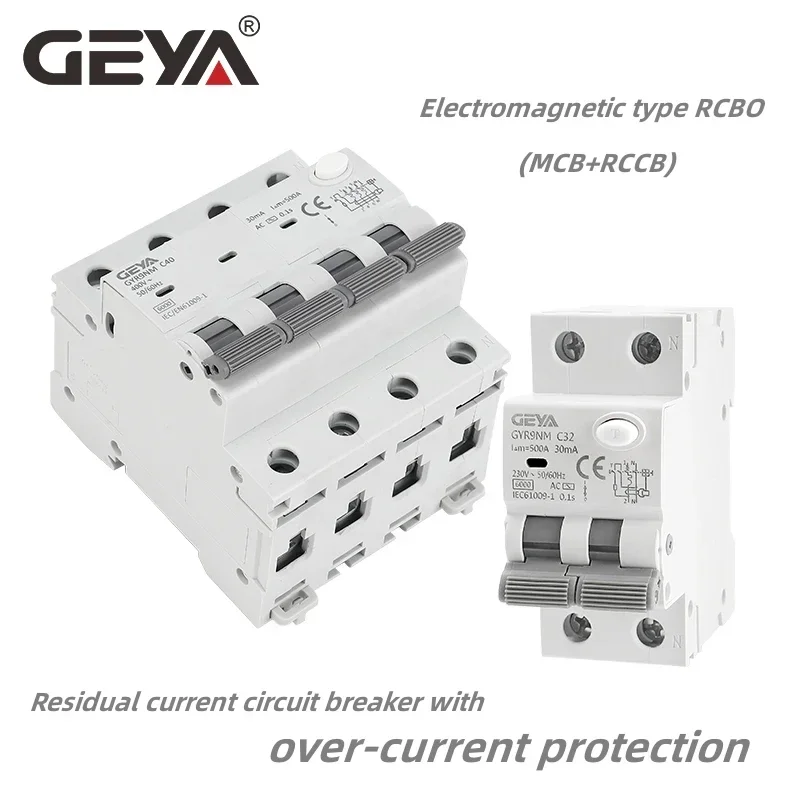 GEYA GYR9NM 3P+N RCBO 16A 25A 32A 40A 6KA Electro-Magnetic AC Type With Over Current Protection 30mA