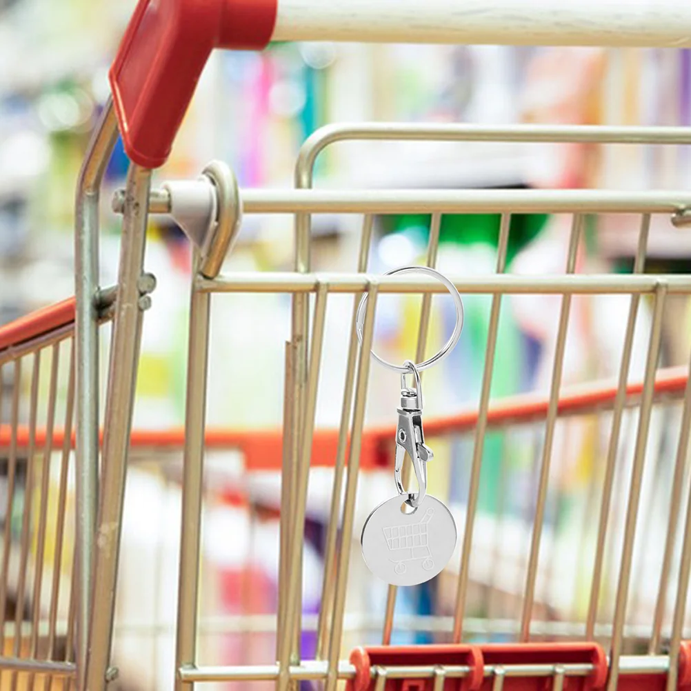 Porte-clés en acier inoxydable pour supermarché, jeton de chariot, anneau de supermarché, porte-clé, pendentif en métal, pièce de monnaie dissolvante