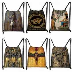 Egyptian Art Print Backpack Egypt Pharaoh Anubis Drawstring Bags for Travel Women Casual Shoulder Bags Bookbag Shoes Holder