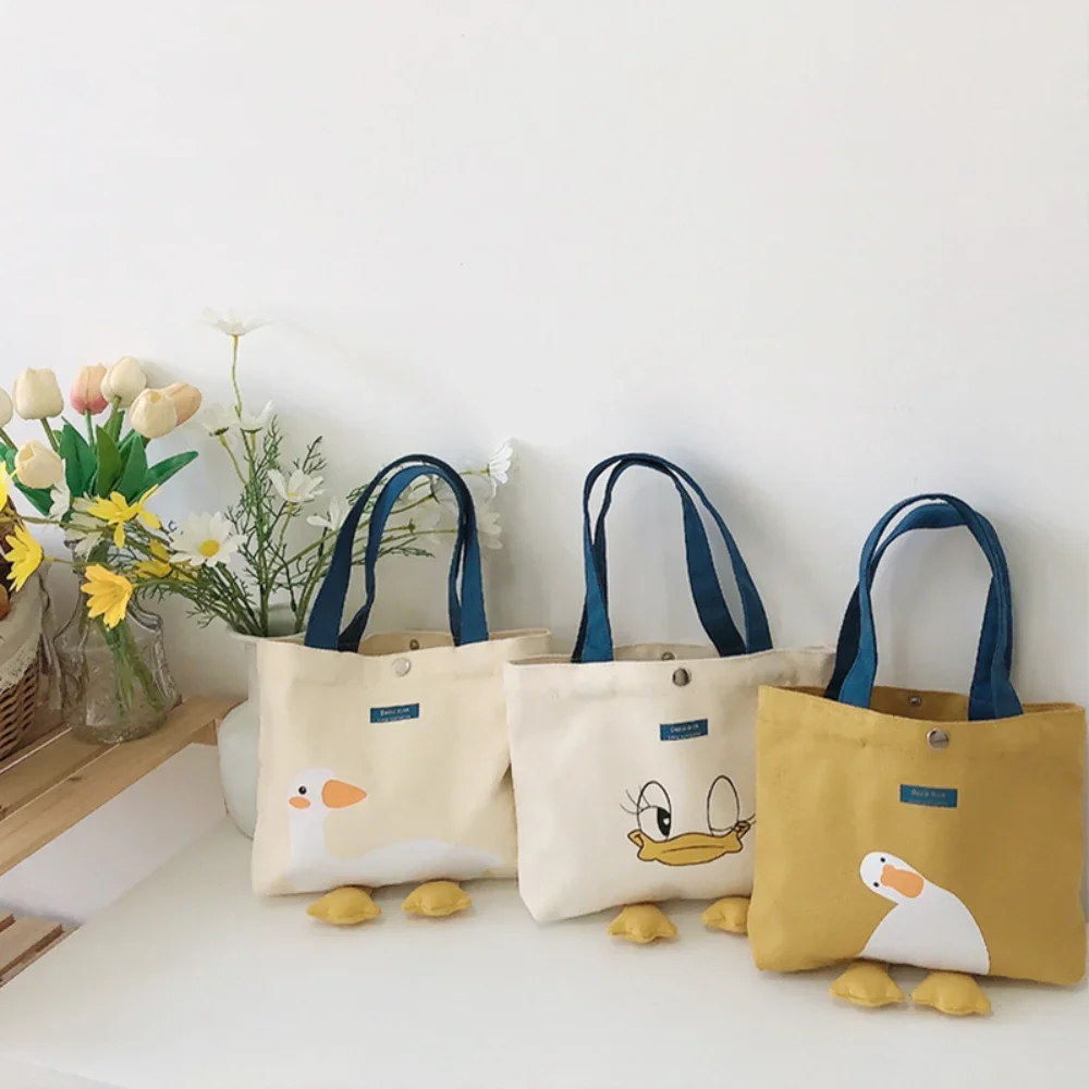 Delicately Woman Cute All-Match Handbag Yellow Duck Bags Casual Canvas Shopping With Simple Lunch Bag Sweet Girls