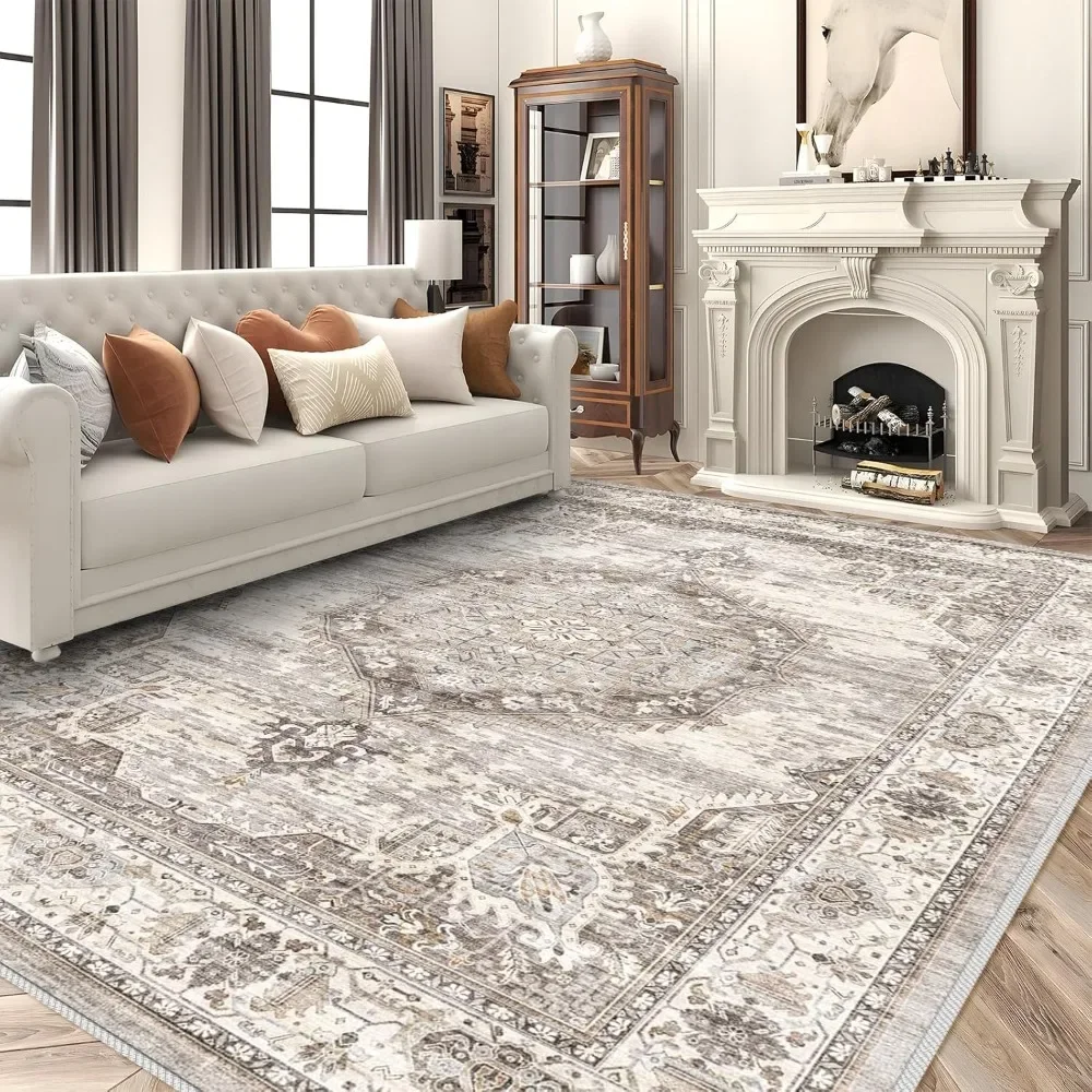 

Area Rugs 9x12 Living Room：Machine Washable Rug - Soft Carpet for Bedroom - Waterproof Stain Resistant Vintage Distressed