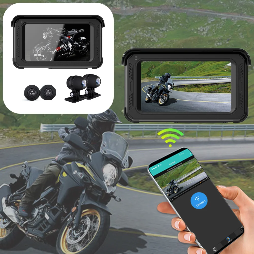 5 Inch Touch Screen Wireless Carplay Motorcycle Special GPS Navigator IP67 Waterproof Driving Recorder Tire Pressure Monitoring