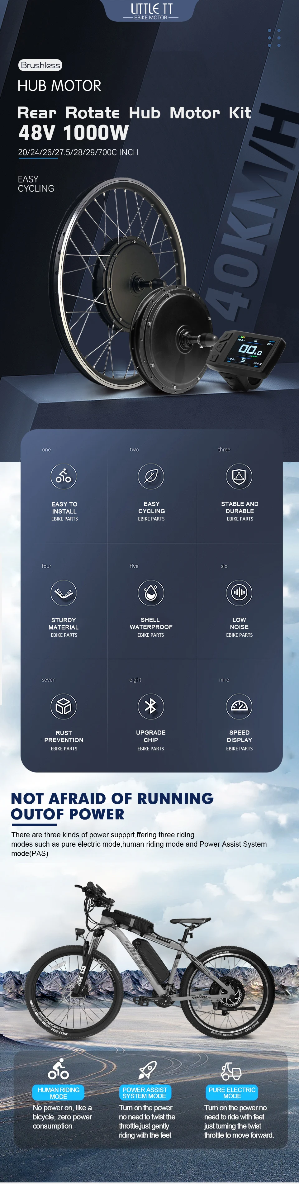 Description Picture 5 of itemElectric Bicycle Conversion Kit 48V 1000W Rear Rotate Hub Motor Wheel 20 24 26 27.5 28 29Inch 700C For Ebike Conversion Kit