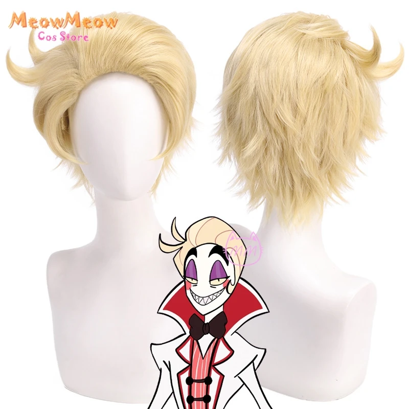 Hazbin-Disfraz de Cosplay de Lucifer Morningstar, traje de peluca y sombrero de Anime para Halloween, traje de fiesta de Cosplay de demonio blanco, accesorio de bastón de papá de Apple