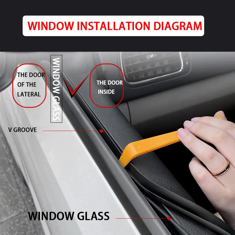 V Shape Car Side Window Seal Strip Noise Insulation Car Window Lift Sealing Strips Auto Rubber Side Window Filler Weatherstrip