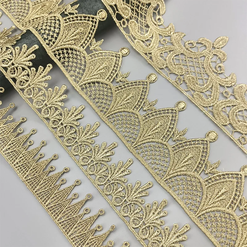 Gold Lace Trim Applique for Wedding Dresses, Luxury Embroidery, Light Gold Ribbon, 2Yards/Lot