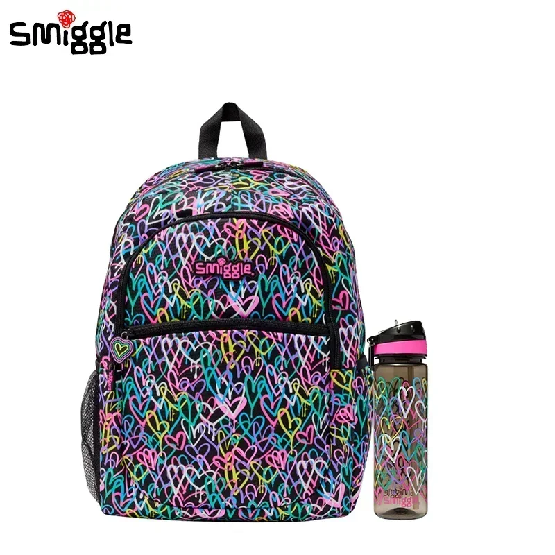 Genuine Australian Smiggle Black Colored Graffiti Love Student Backpack Children\'s Stationery Backpack Water Bottle Student Gift