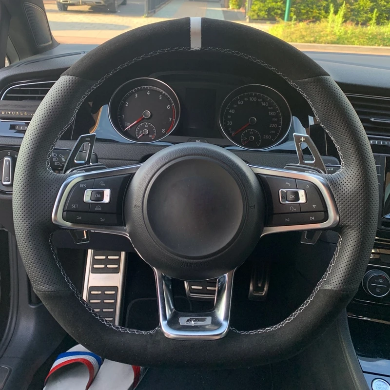 

Car Steering Wheel Braid Cover Suede Auto Interior Accessories Fit For Volkswagen Golf 7 MK7 GTI R VW Polo Scirocco 2015 2016