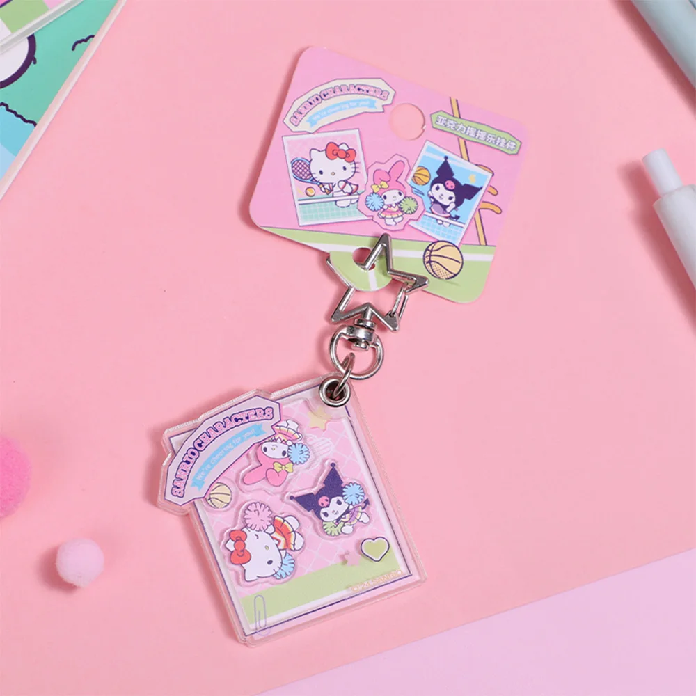 Fashion Sanrio Acrylic Shaker Keychain Pendant Star Shape Carabiner Durable Scratch-Resistant Decorative Bag Pencil Pouch