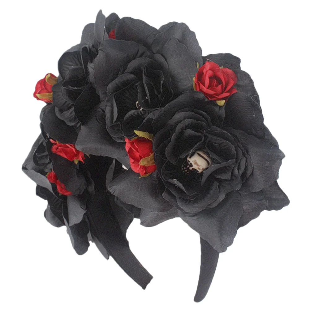 Hair Ties Halloween Party Headband Mexican Floral Fashion Rose Flower Flowers Women Black Skull Decor Women's