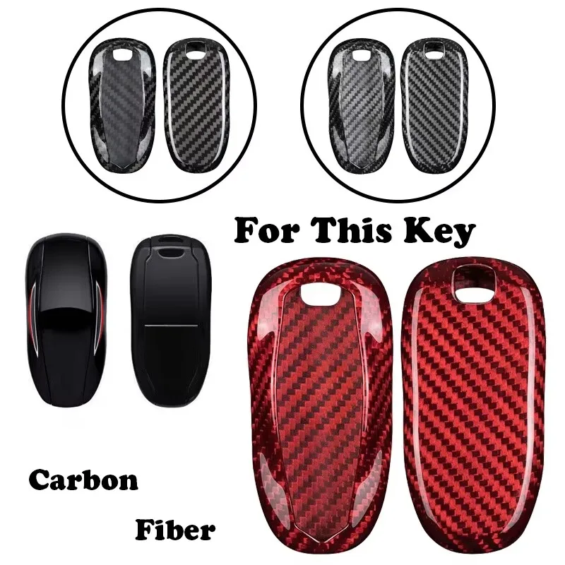 Carbon Fiber Car Remote Smart Key Fob Case Cover Holder Bag With Keychain For Tesla Model 3 S