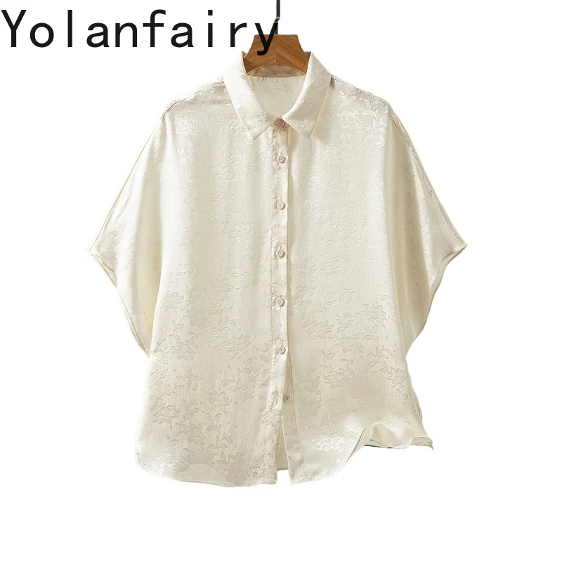 

YOLANFAIRY 100% натуральные шелковые футболки из тутового шелкопряда для женщин, лето 2026, свободные повседневные топы с рукавами «летучая мышь», женские повседневные футболки