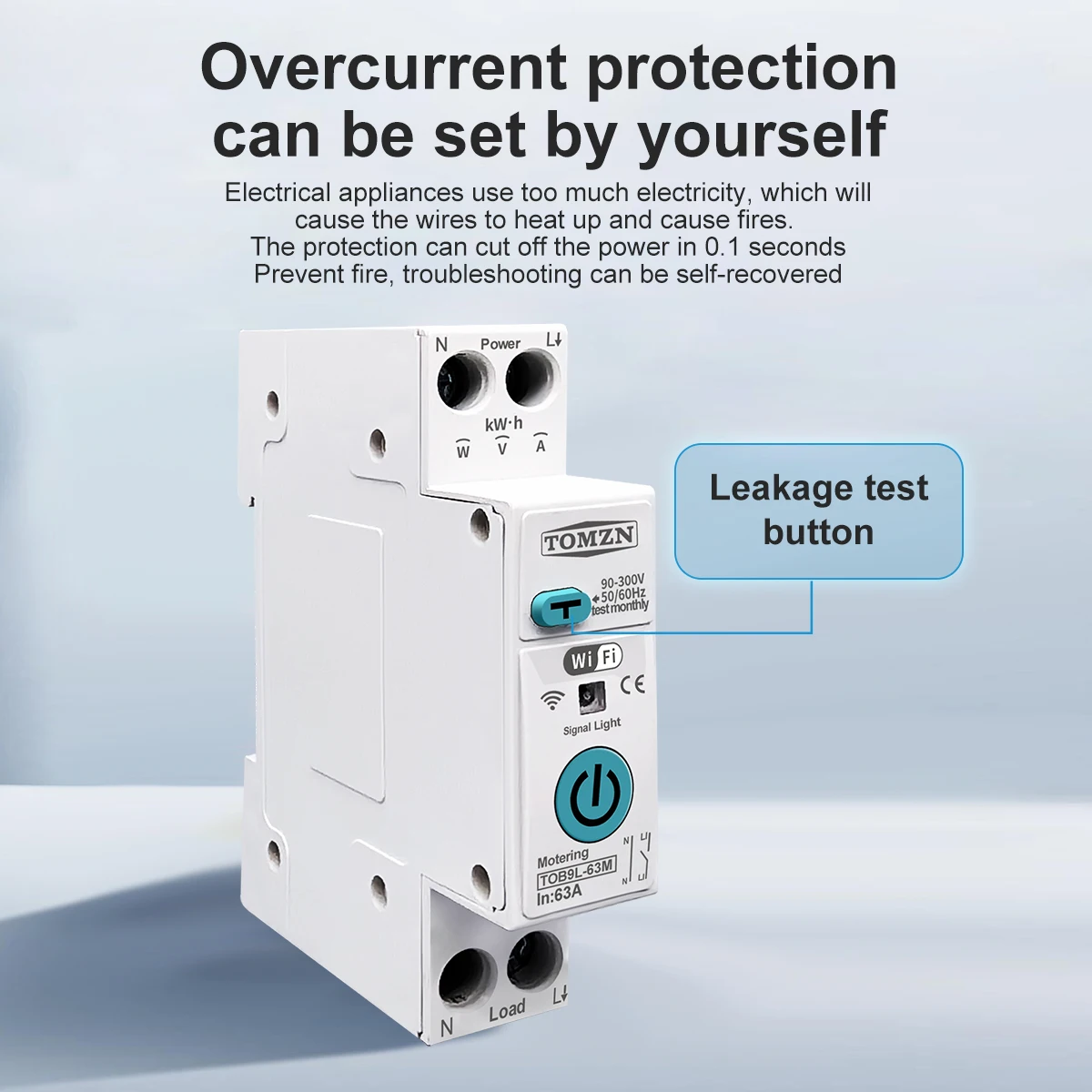 TUYA 1P + N 63A TOMZN WIFI Smart Switch Contatore di energia Misurazione Interruttore di tensione corrente Protezione dalle perdite Relè MCB TIMER